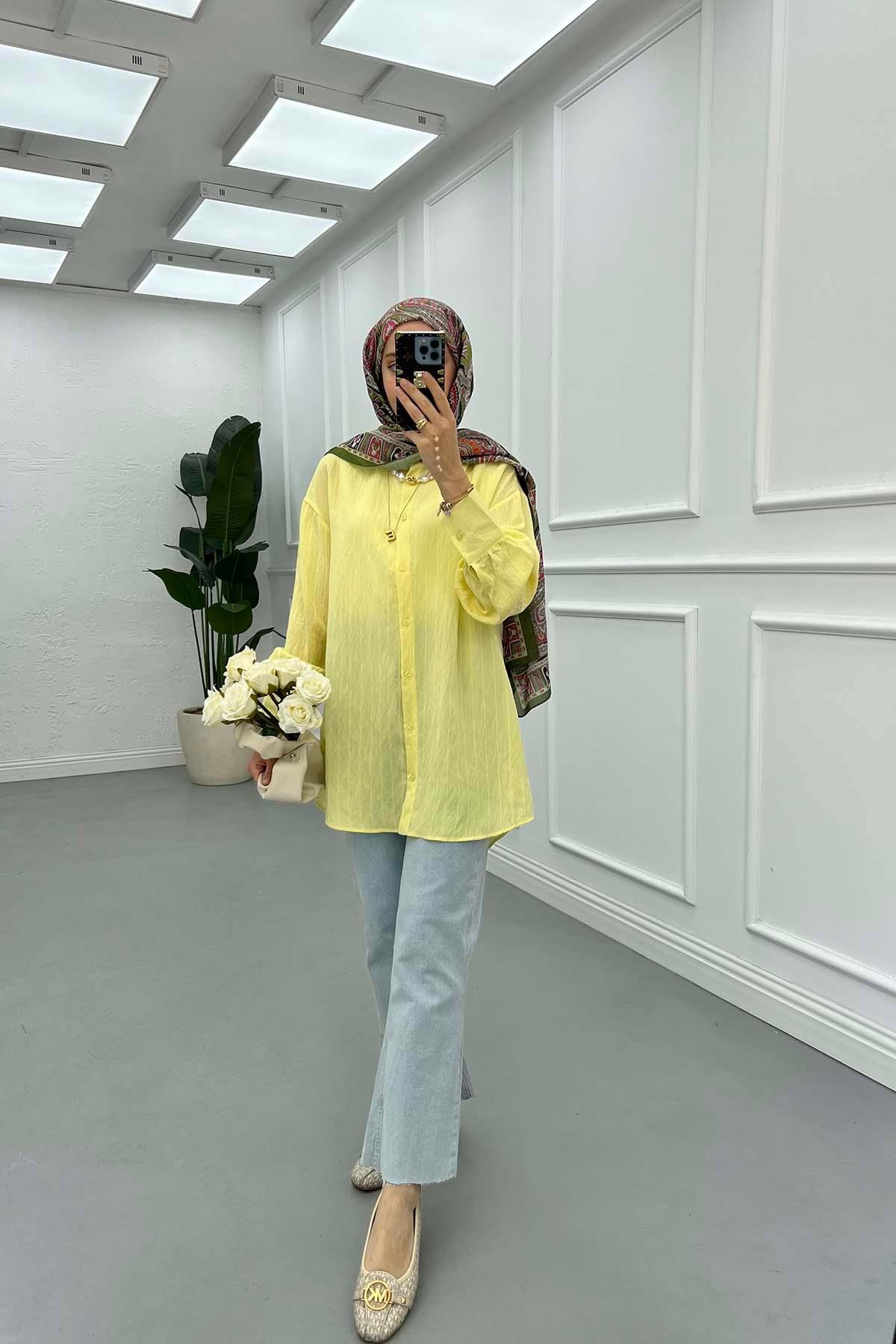 Sare Fashion Striped Textured Shirt Yellow