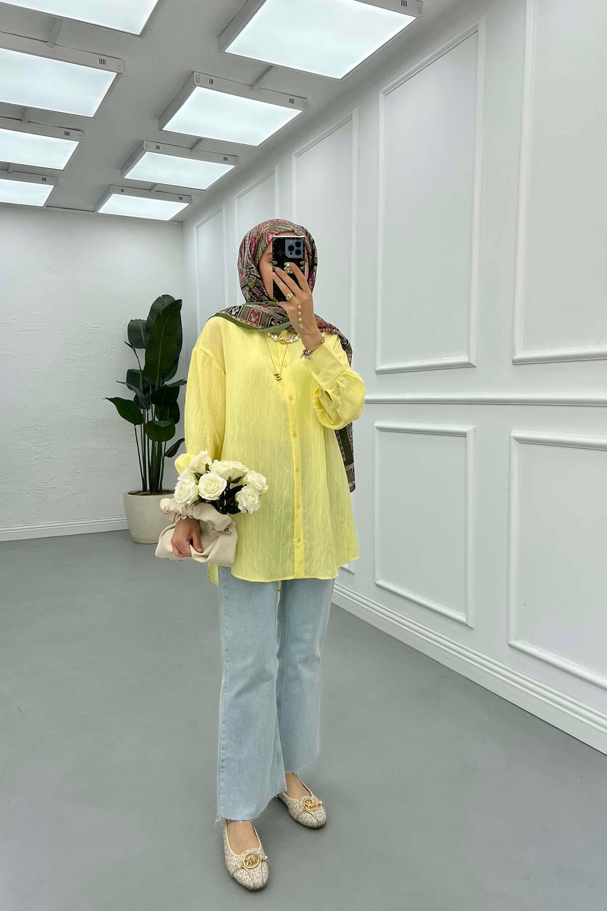 Sare Fashion Striped Textured Shirt Yellow
