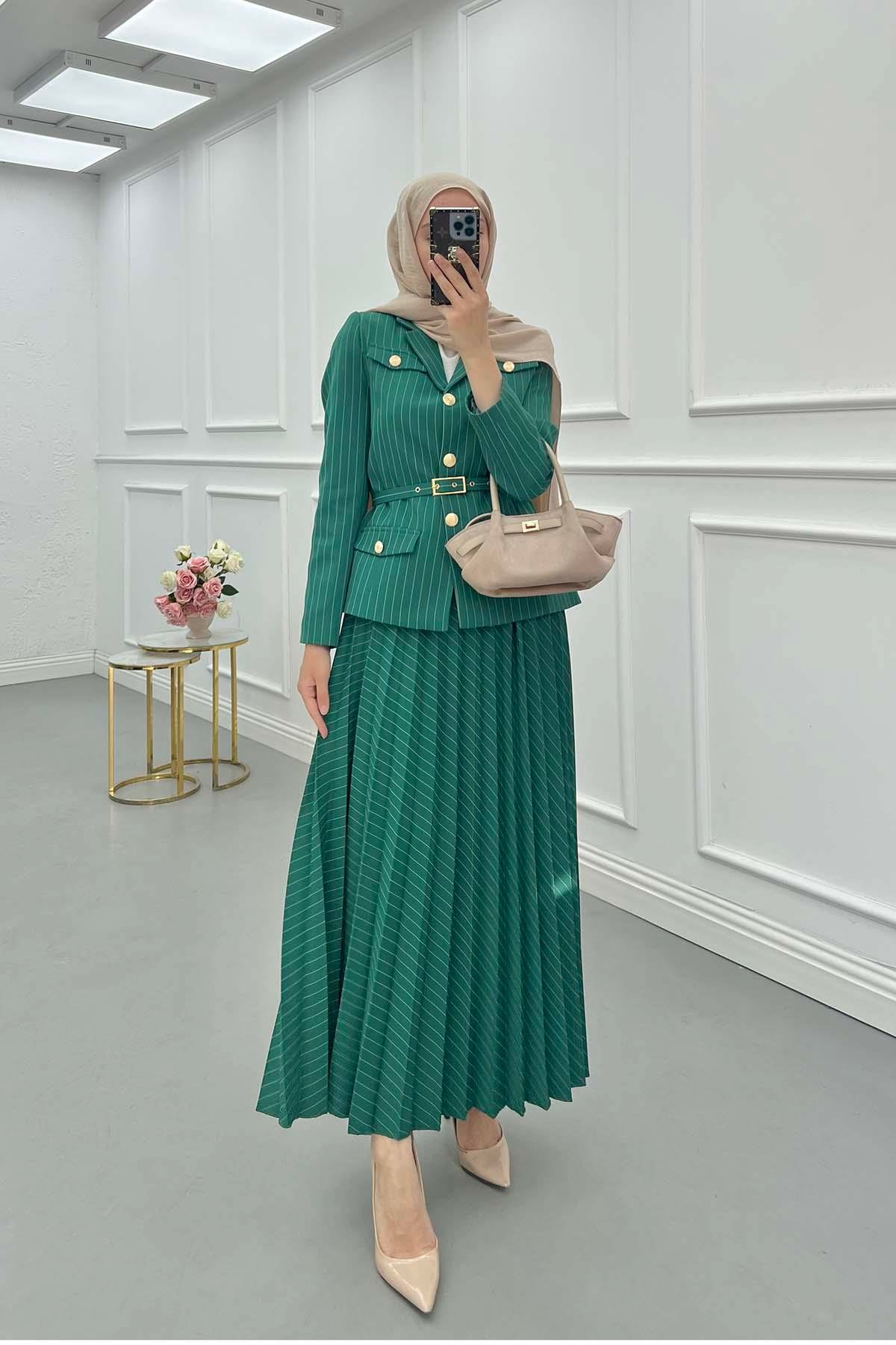 Sare Fashion Striped Lined Jacket Set Benetton Green