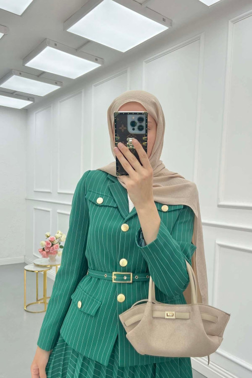 Sare Fashion Striped Lined Jacket Set Benetton Green