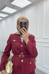 Sare Fashion Striped Lined Jacket Set Claret Red