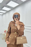 Sare Fashion Striped Lined Jacket Set Brown