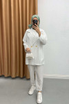 Striped Jacket Set White