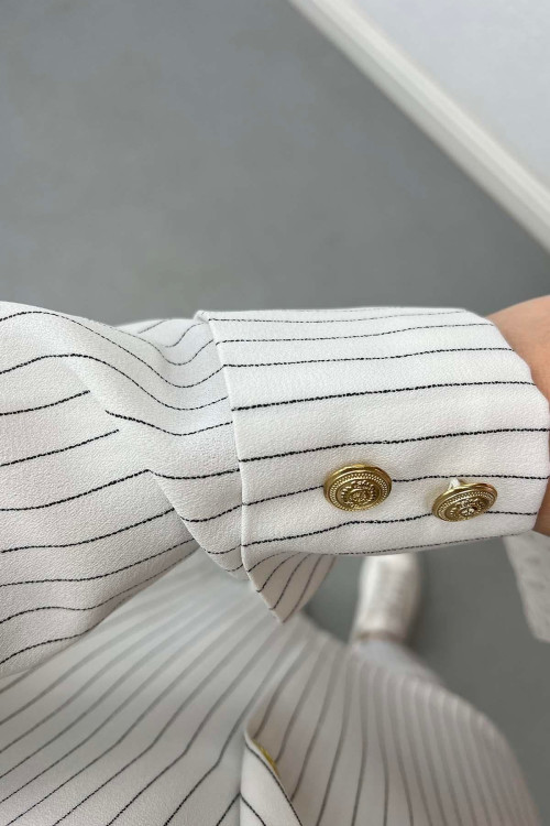 Striped Jacket Set White