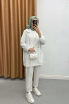 Striped Jacket Set White