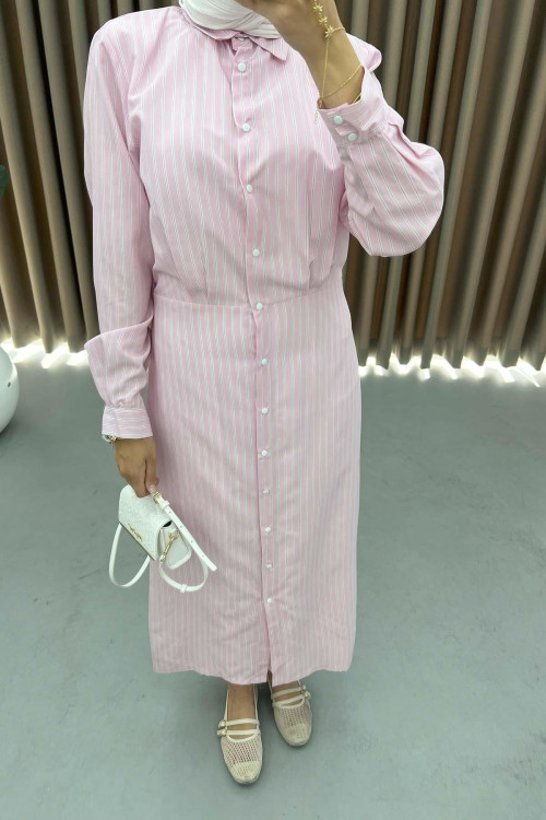 Striped Snap Dress Pink