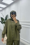 Sare Fashion Striped Shirt Pants Set Khaki