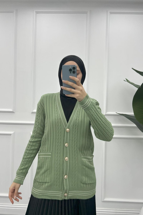 Striped Thin Knit Cardigan Aqua Green