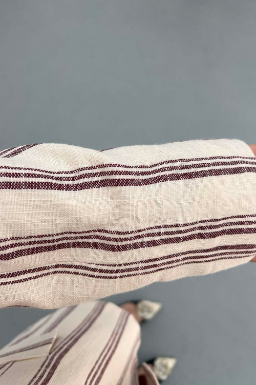 Sare Fashion Striped Linen Jacket Claret Red