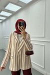 Sare Fashion Striped Linen Jacket Claret Red