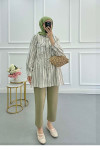 Sare Fashion Striped Linen Jacket Khaki