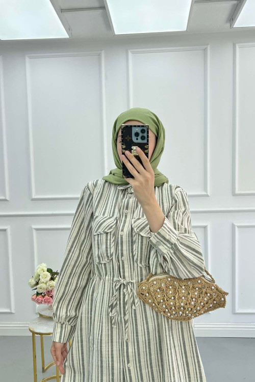 Sare Fashion Striped Linen Jacket Khaki
