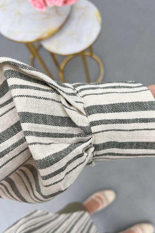 Sare Fashion Striped Linen Jacket Khaki