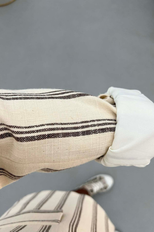 Sare Fashion Striped Linen Jacket Brown
