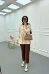 Sare Fashion Striped Linen Jacket Brown