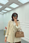 Sare Fashion Striped Linen Jacket Brown