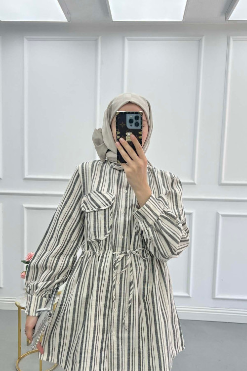 Sare Fashion Striped Linen Jacket Black