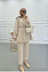 Sare Fashion Striped Linen Jacket Cinnamon