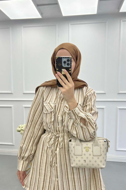 Sare Fashion Striped Linen Jacket Cinnamon