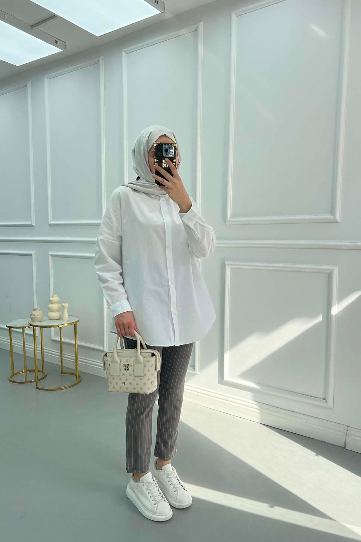 Striped Fabric Trousers Gray