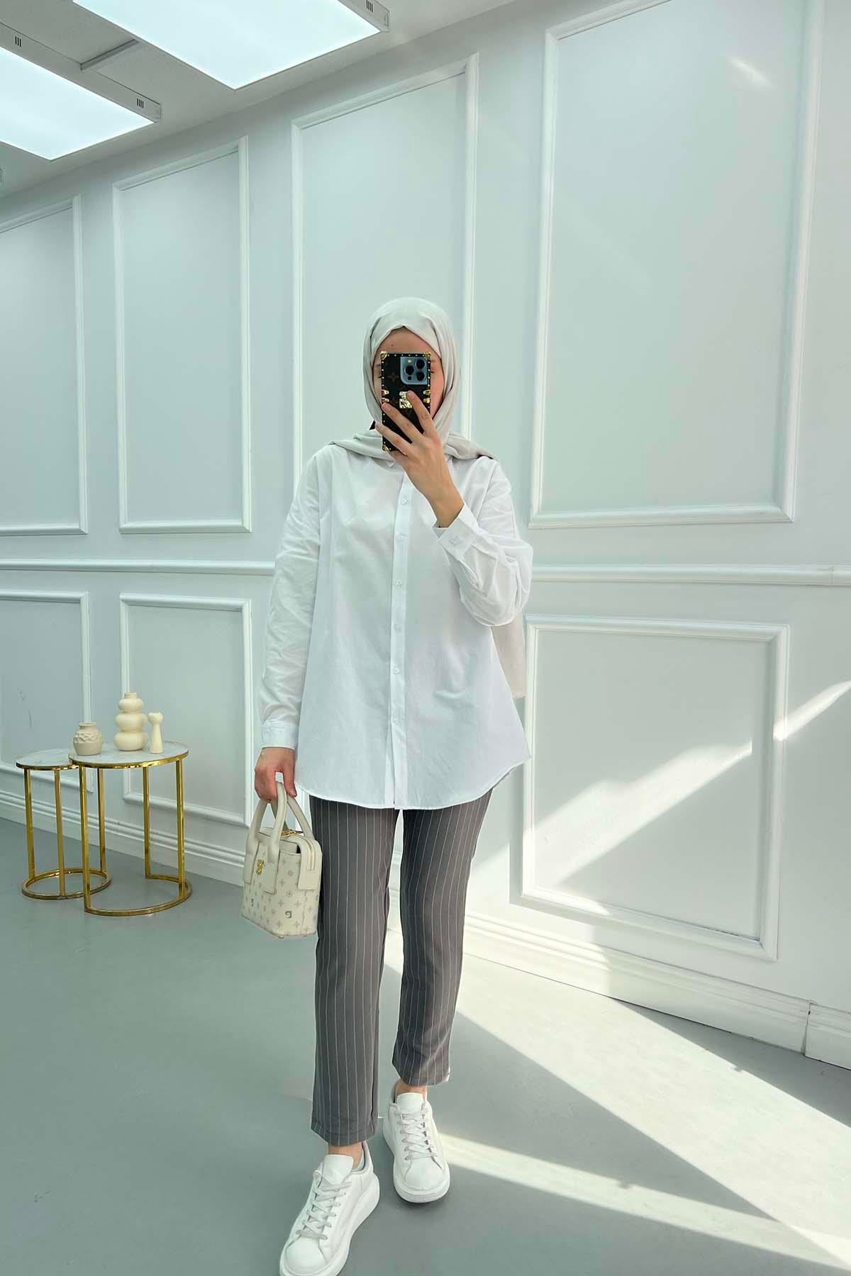 Striped Fabric Trousers Gray