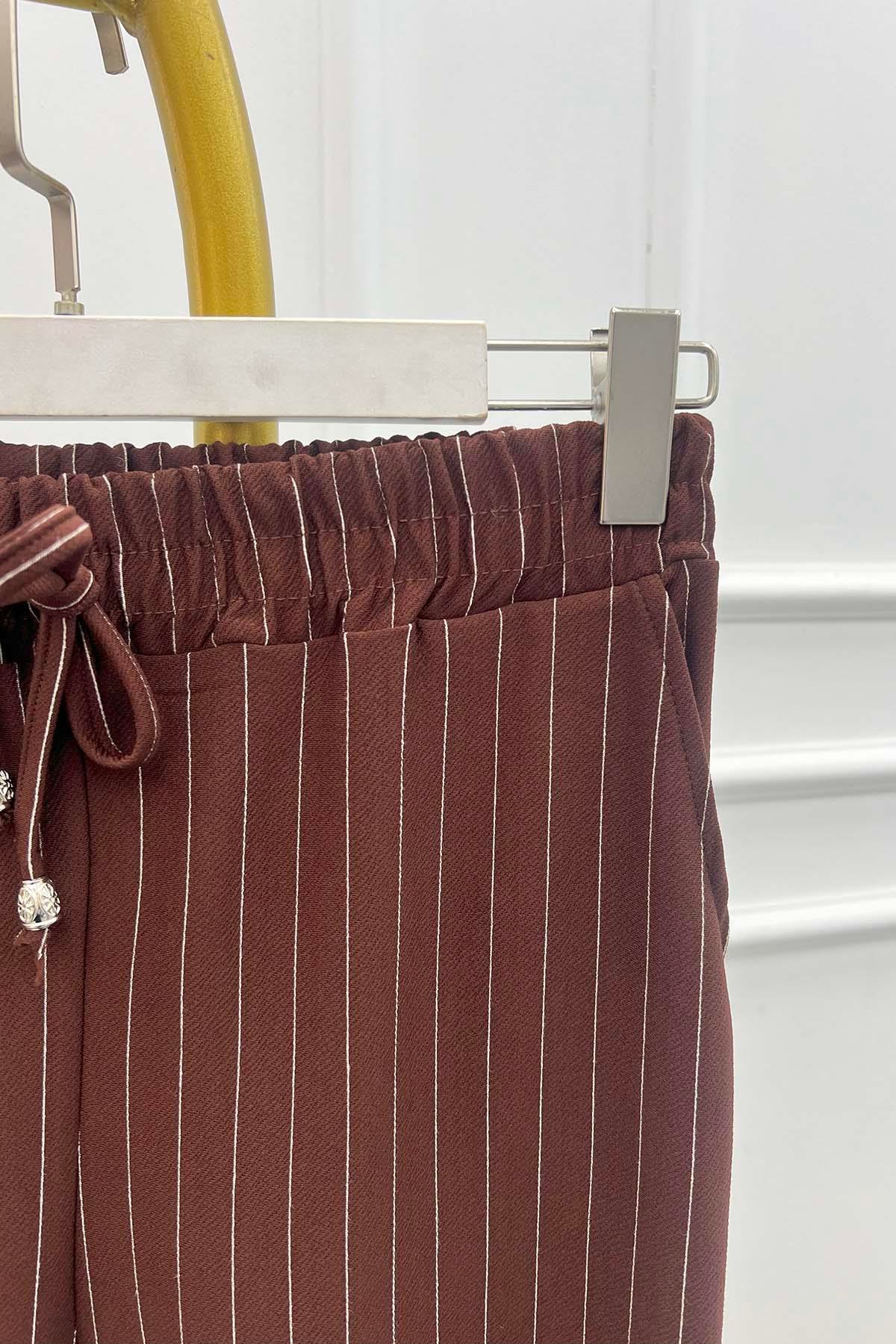 Striped Fabric Trousers Brown