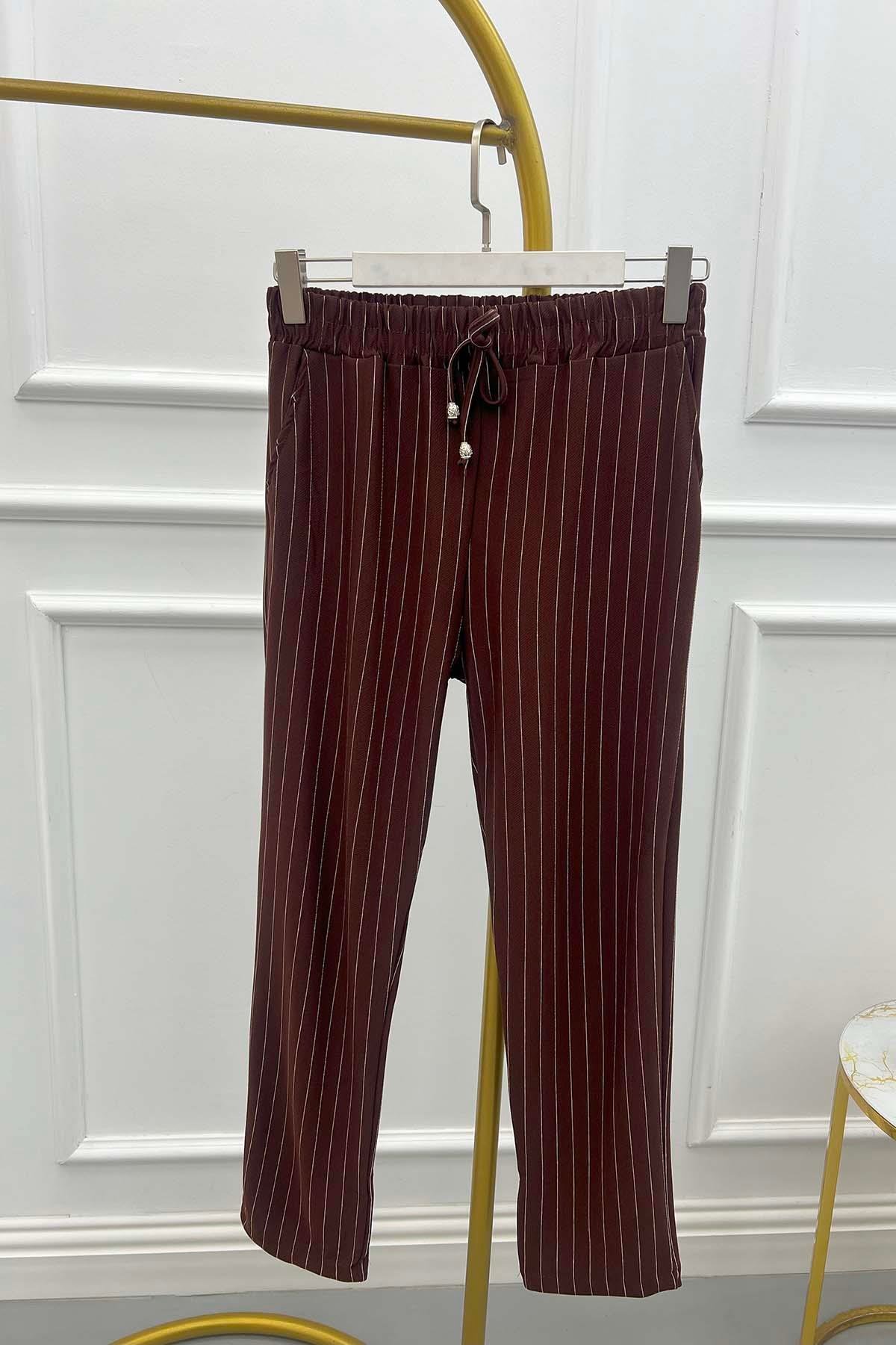 Striped Fabric Trousers Brown