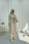 Striped Belted Tunic Beige