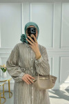 Striped Belted Tunic Beige