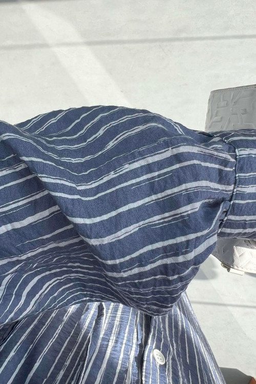 Striped Belted Tunic Navy Blue