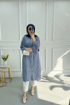 Striped Belted Tunic Navy Blue