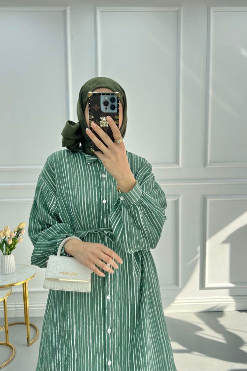 Striped Belted Tunic Green