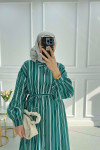 Striped Belted Tunic Emerald Green