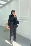 Sare Fashion Striped Satin Shirt Black
