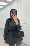 Sare Fashion Striped Satin Shirt Black
