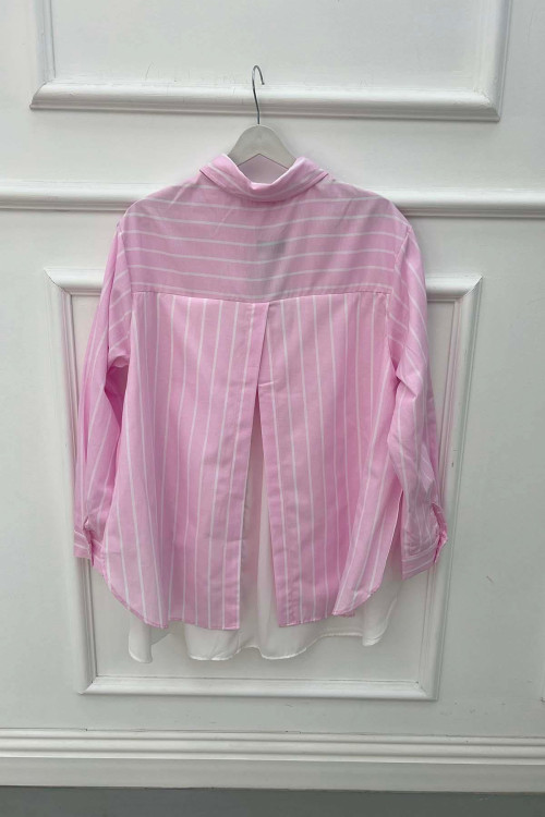 Sare Fashion Striped Back Slit Shirt Pink