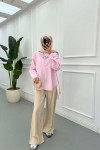 Sare Fashion Striped Back Slit Shirt Pink