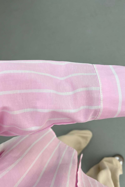 Sare Fashion Striped Back Slit Shirt Pink