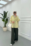 Sare Fashion Striped Back Slit Shirt Oil Green