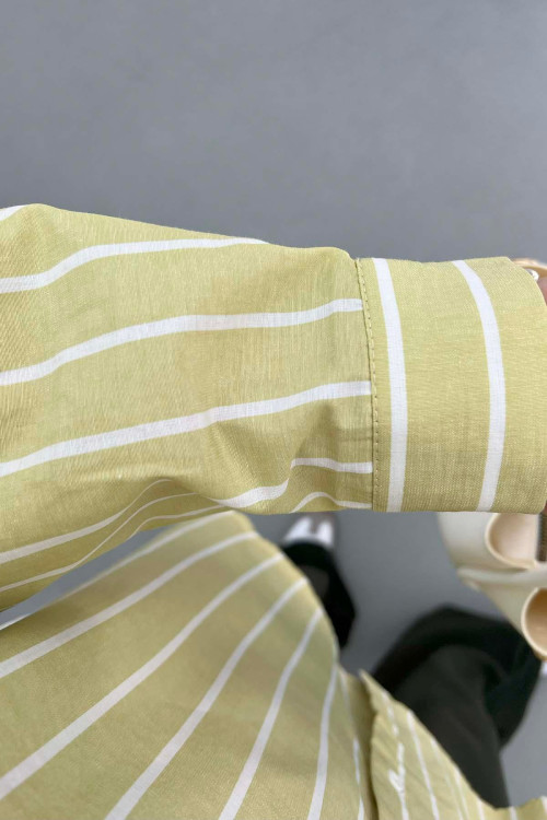 Sare Fashion Striped Back Slit Shirt Oil Green
