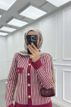Sare Fashion Striped Knitwear Skirt Suit Burgundy