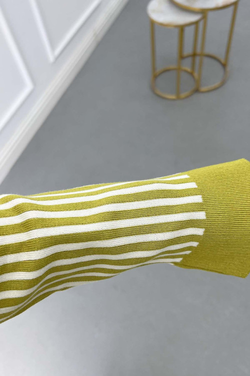 Sare Fashion Striped Knitwear Skirt Suit Oil Green