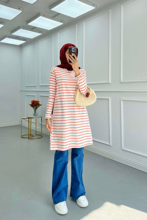 Sare Fashion Striped Viscose Tunic Orange