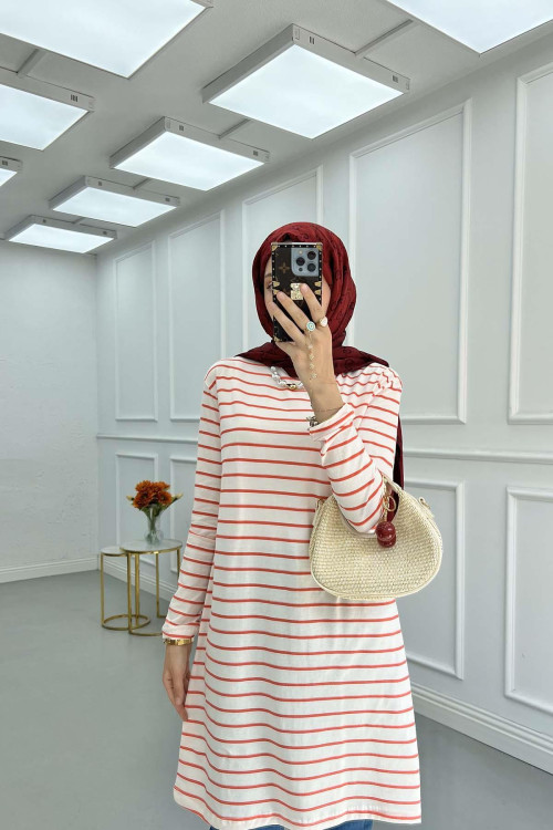 Sare Fashion Striped Viscose Tunic Orange