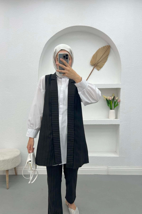 Striped Vest Set Black