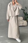 Crop Jacket Skirt Set Beige