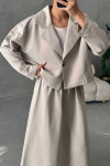 Crop Jacket Skirt Set Beige