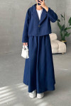 Crop Jacket Skirt Suit Navy Blue