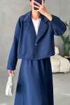 Crop Jacket Skirt Suit Navy Blue