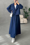 Crop Jacket Skirt Suit Navy Blue